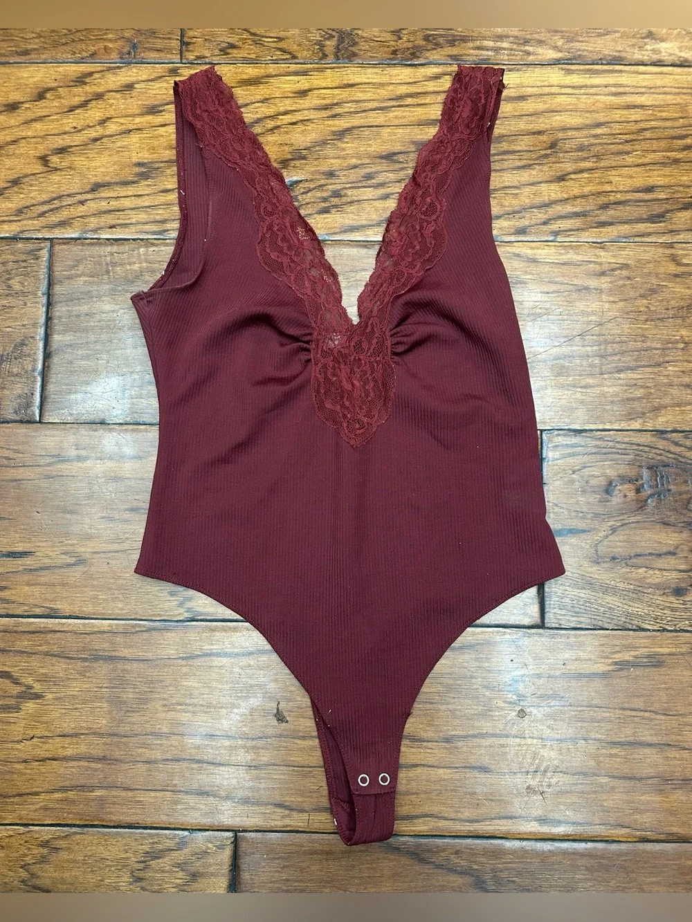 Intimately Free People boho romantic academia Lace-Trim Ribbed Bodysuit